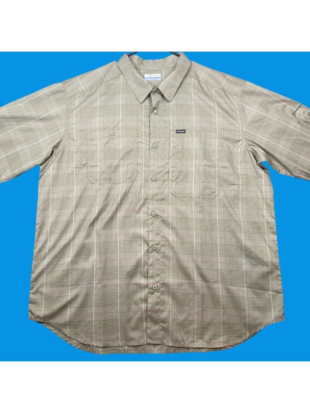 Columbia Mens Size XL Long Sleeve Button-Up Shirt Olive Green Plaid Outdoor Wear